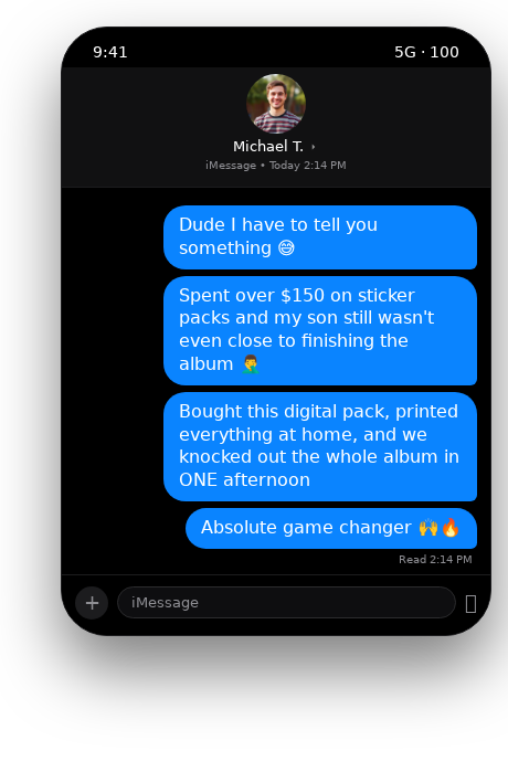 Text message from Michael about completing the album in one afternoon